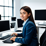 **

A professional IT Support Specialist, fully clothed in modest attire, working at a clean and organized desk with computer equipment. Background: a modern office environment with other colleagues working. Safe for work, appropriate content, perfect anatomy, natural proportions, professional setting.

**